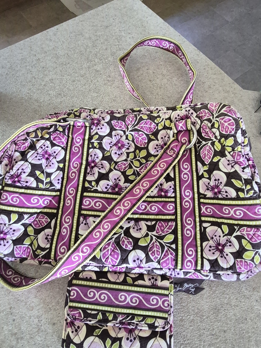Vera Bradley Quilted Floral Shoulder Bag in Pink, Brown and Green